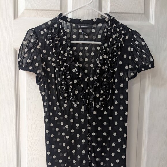 Black & White Polka Dot Short Sleeve Shirt Macy's INC International - Picture 1 of 6